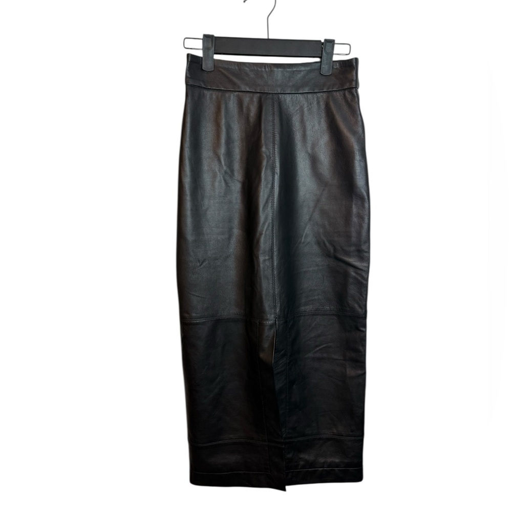 G. label By Goop Black Leather Samira Midi Skirt - Picture 3 of 9